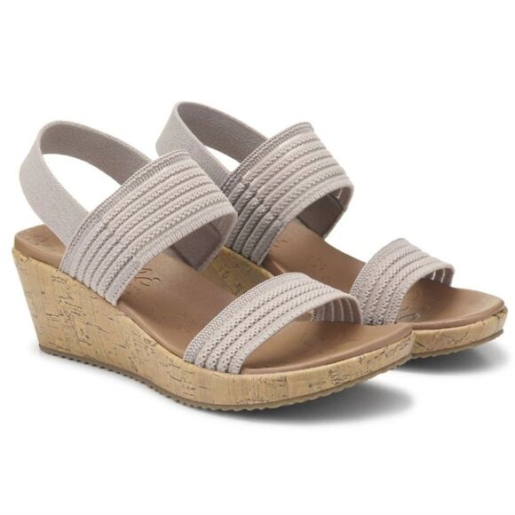 SKECHERS LUXE FOAM WOMEN’S BEVERLEY SHEER GLOW WEDGE SANDAL - Picture 1 of 16